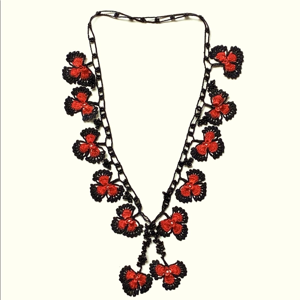 Hand crocheted and beaded necklace